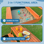 FunXplore wooden sandbox converted into picnic table