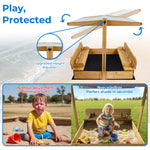 Mayugardening wooden sandbox featuring two foldable bench seats