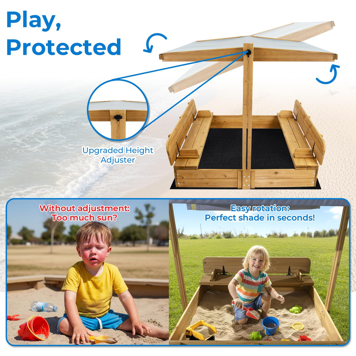 Mayugardening wooden sandbox featuring two foldable bench seats