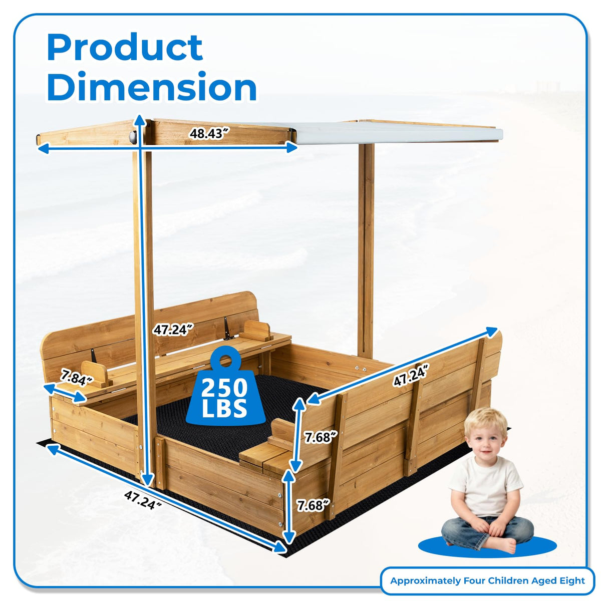 Kids playing in Mayugardening outdoor wooden sandbox with canopy