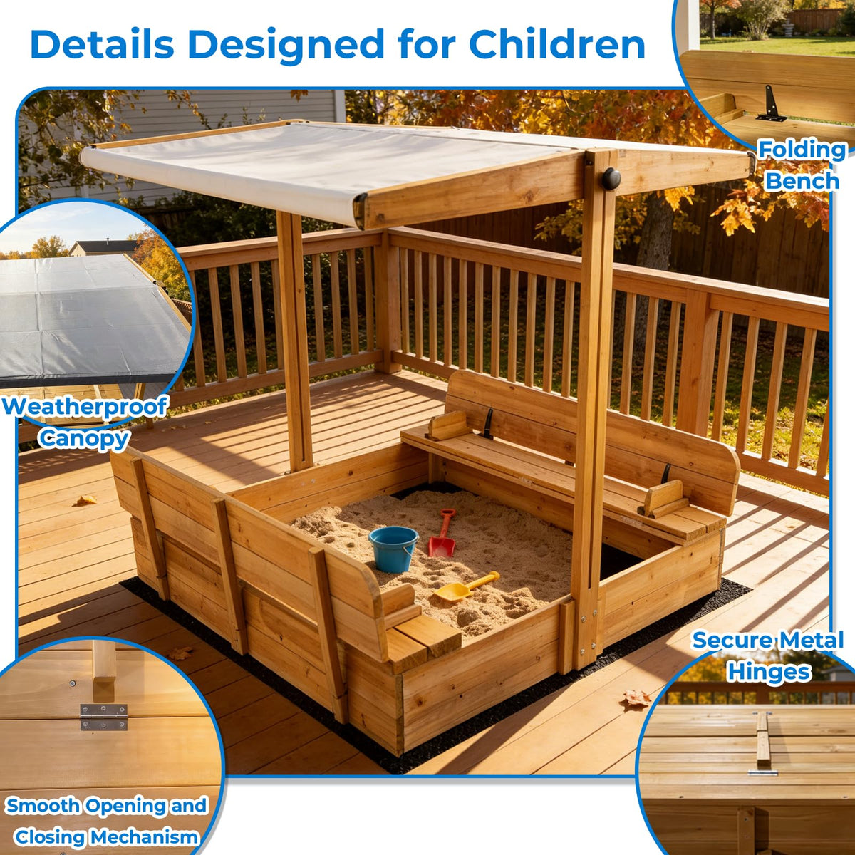 Adjustable height mechanism on Mayugardening sandbox roof