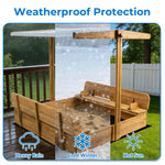 Folded bench seats on Mayugardening wooden kids sandbox
