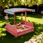 Wooden sandbox with lid closed for protection