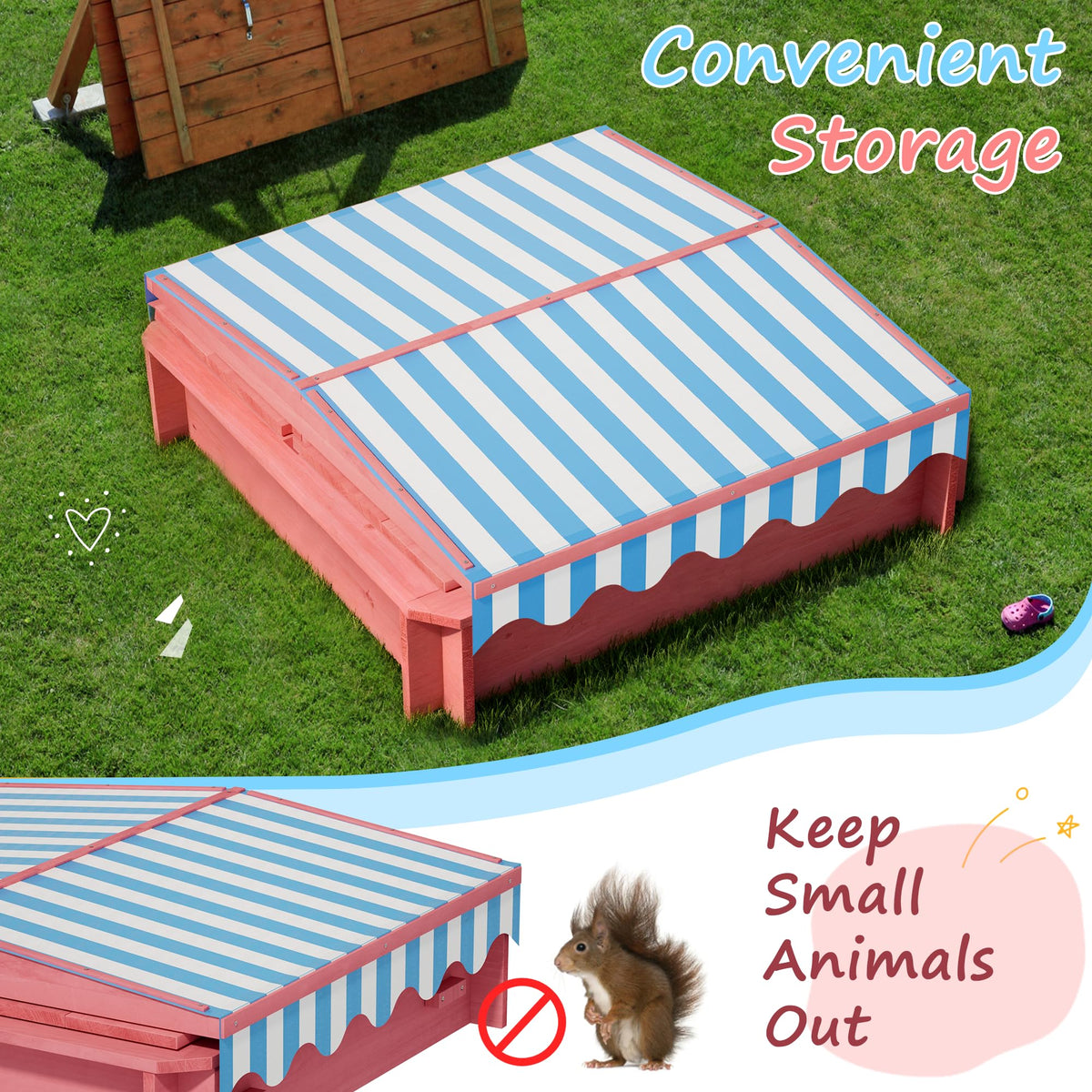 Adjustable canopy feature on Syesway sandbox