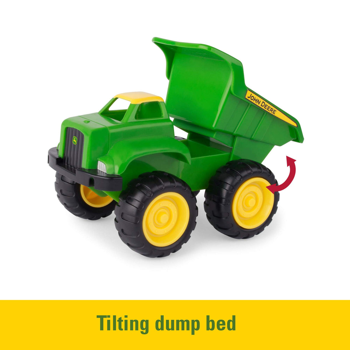 Side view of Tomy John Deere 6 inch construction vehicle toys
