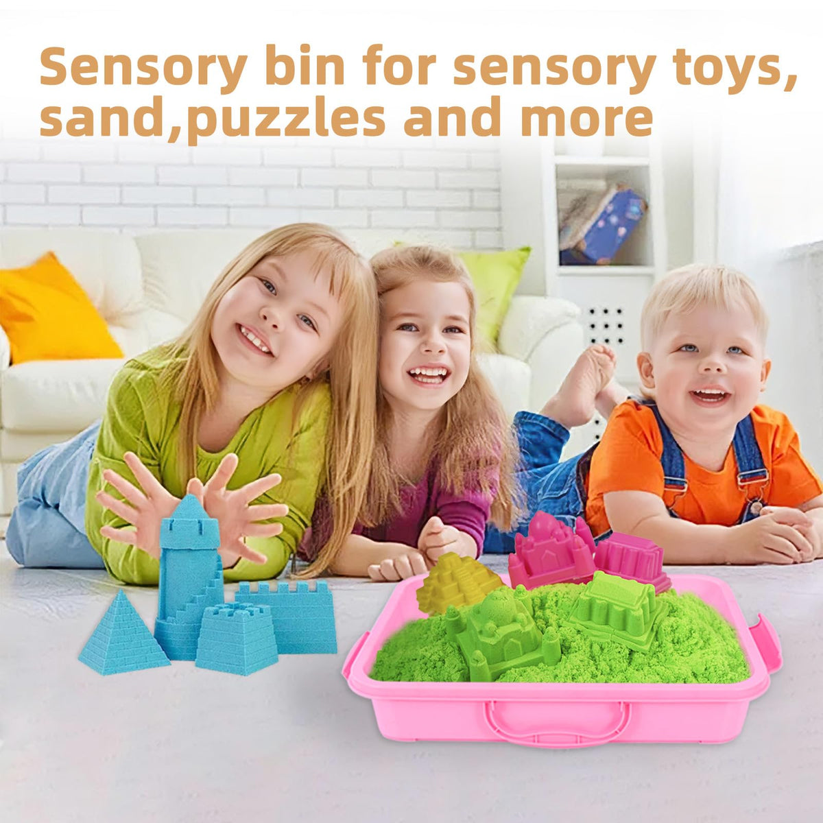 Vibrant blue green and pink kids activity bins