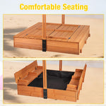 Close up of foldable bench seat hinges on Aivituvin wooden sandbox.