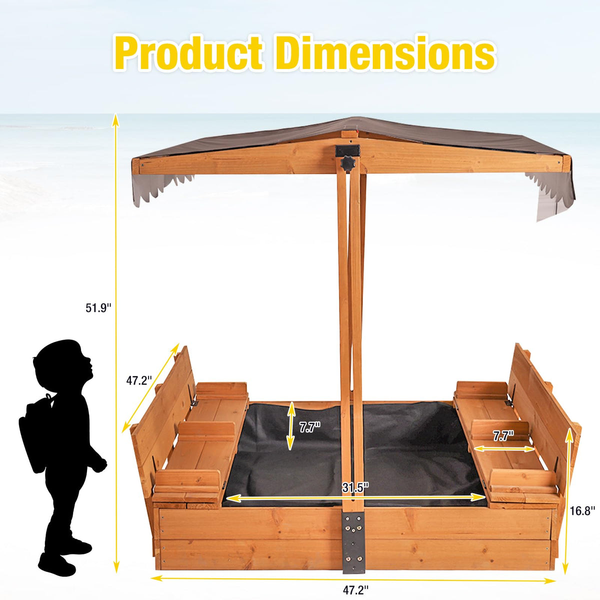 Bottom view showing the non-woven fabric liner of the Aivituvin sandbox.