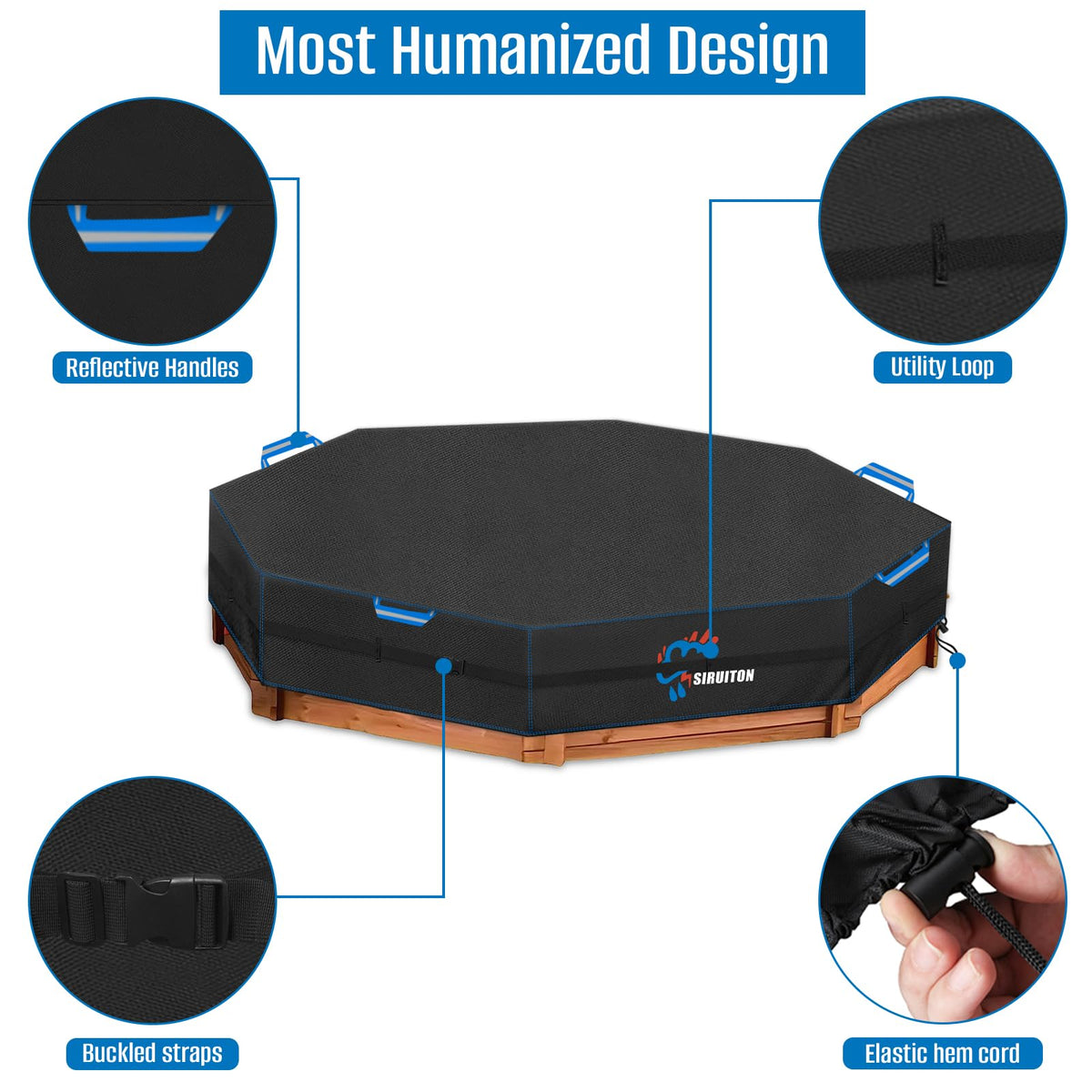 Side view of Siruiton sandbox cover with adjustable buckle