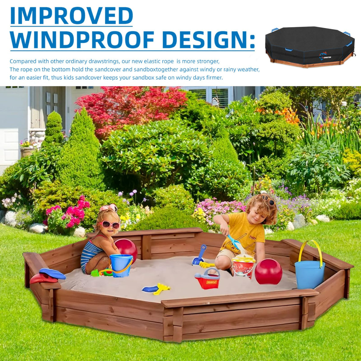 Folded Siruiton heavy duty sandbox cover for storage