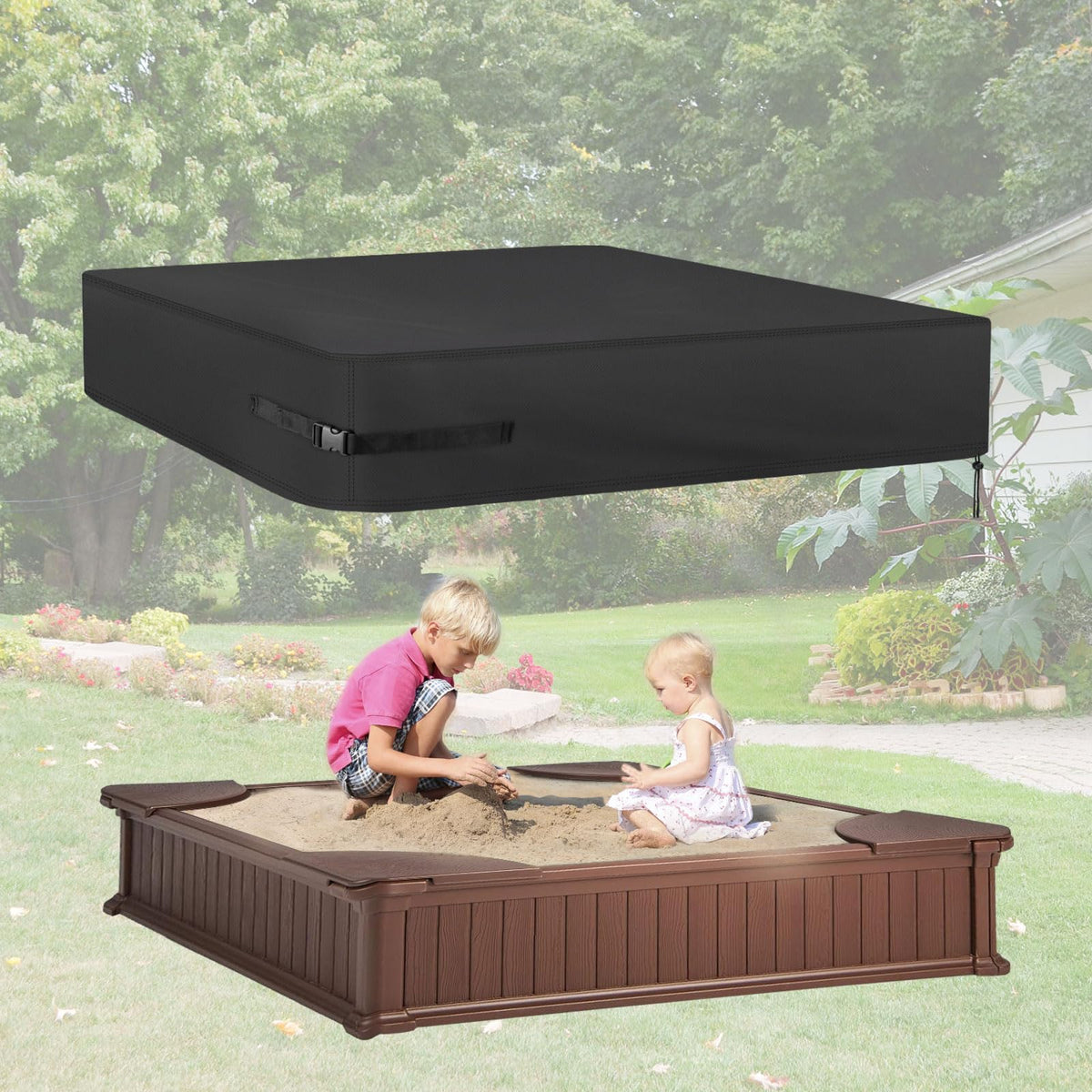 Side view of Kasla sandbox cover demonstrating 8 inch depth fit