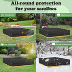 Kasla sandpit cover in a backyard setting showcasing weather resistance