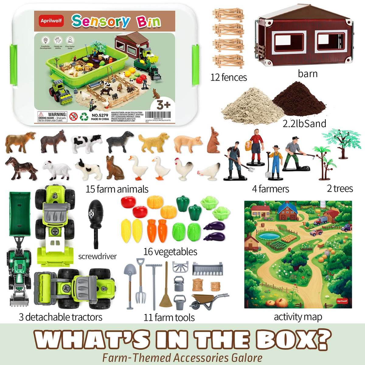 Close up of Aprilwolf sensory sand and farm animals