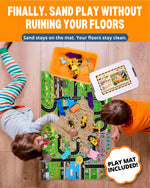 Toddler playing with Riyo Play moldable sand and construction truck