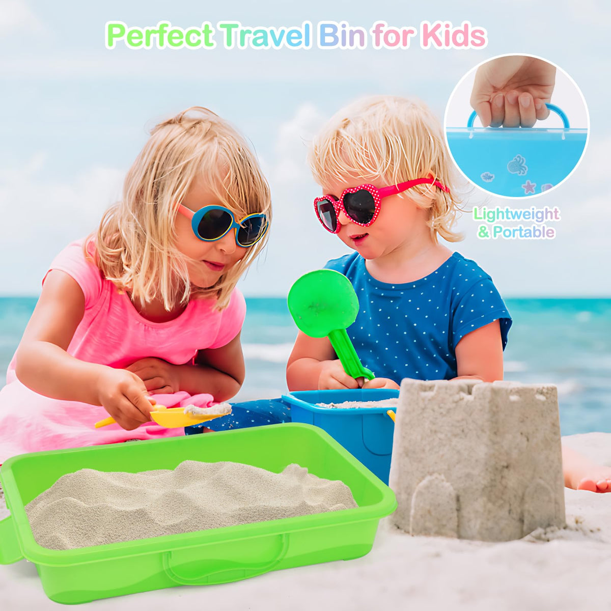 Children using Fiioeoy stackable plastic trays for sensory play