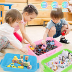 Side view of stackable Fiioeoy sensory bins for organized storage