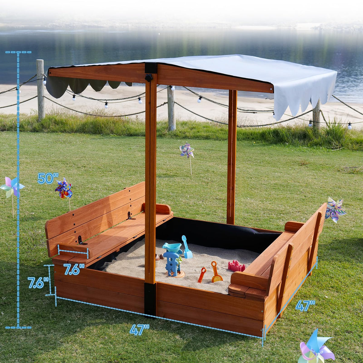 Sandbox lid closed for protection from outdoor elements
