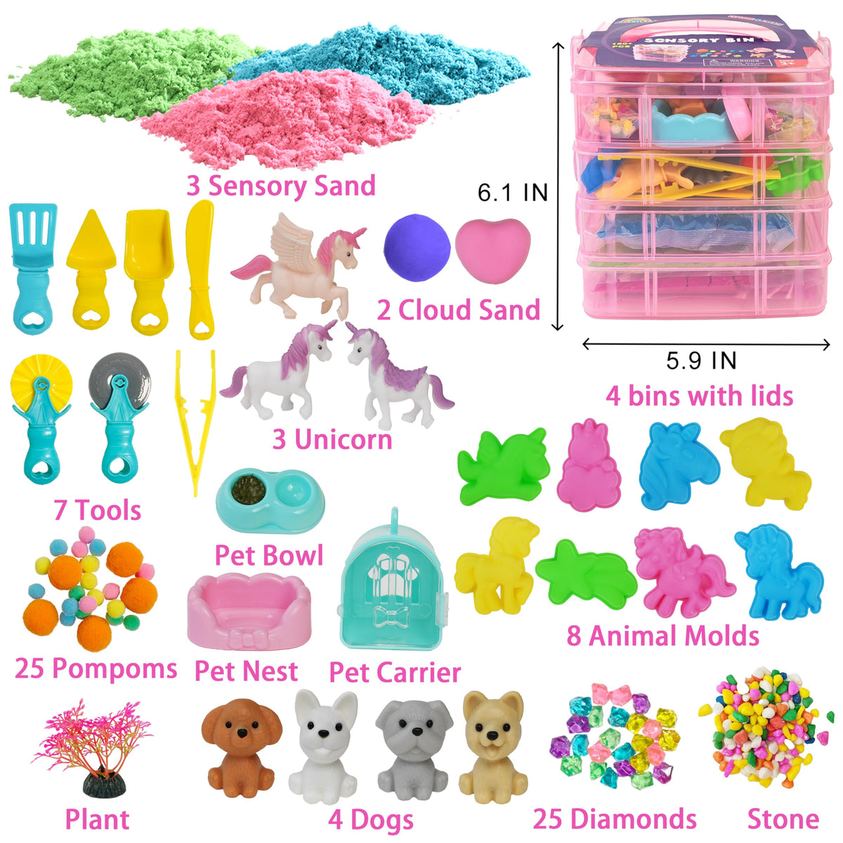 Four level stackable storage containers for sensory sand play