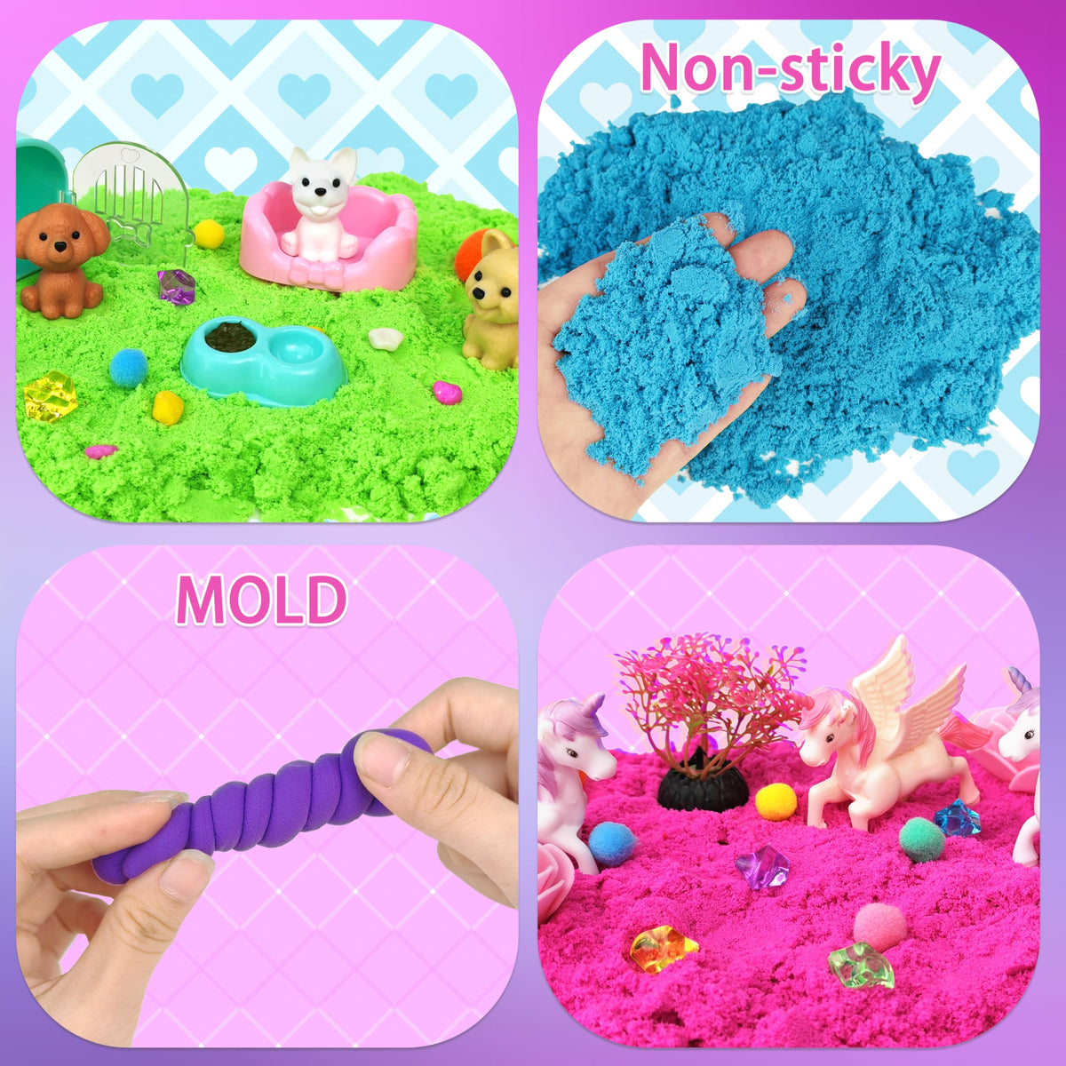 Close up of magic sensory sand molds and tools in bin
