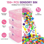 Children playing with unicorn and pet figures in sensory sand