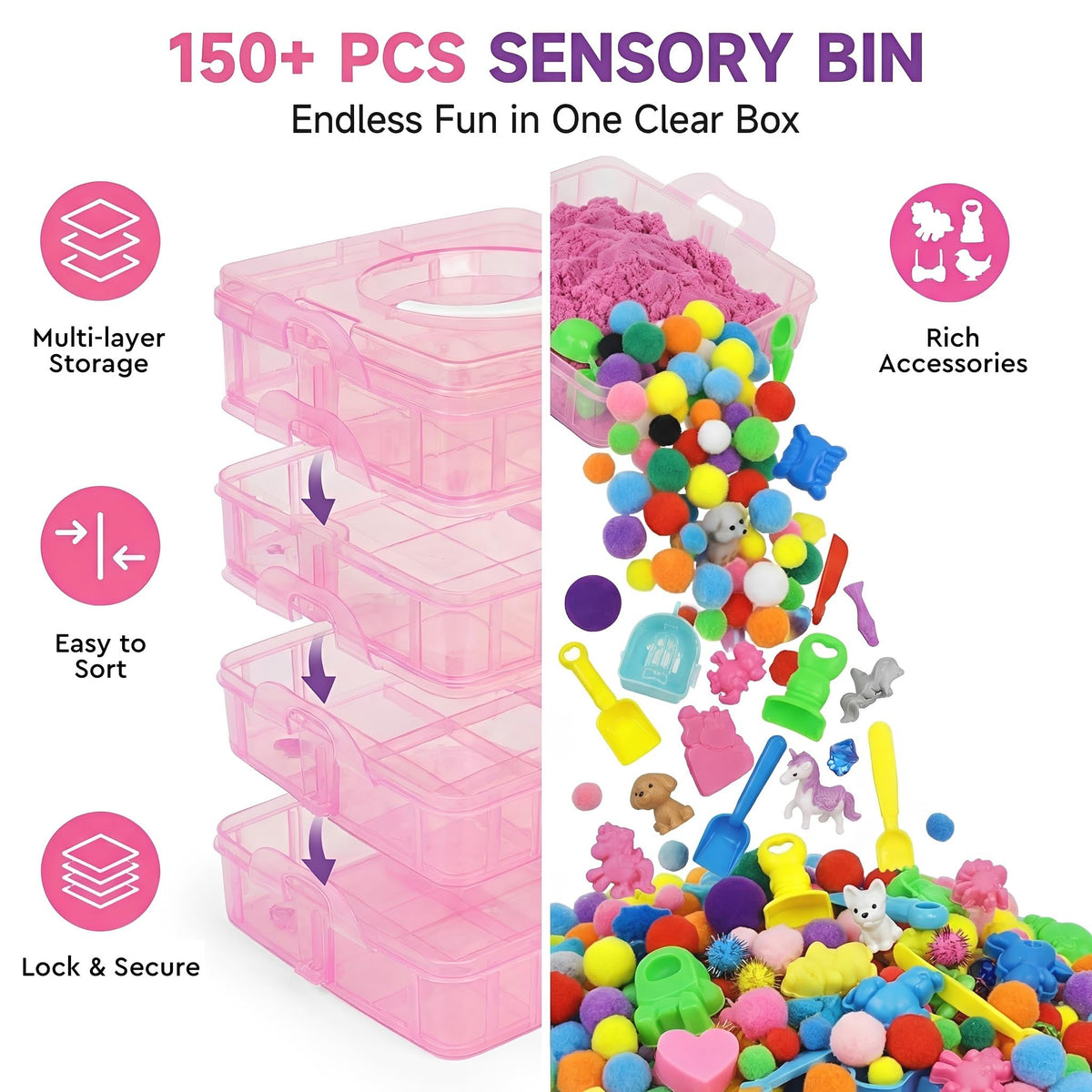 Children playing with unicorn and pet figures in sensory sand