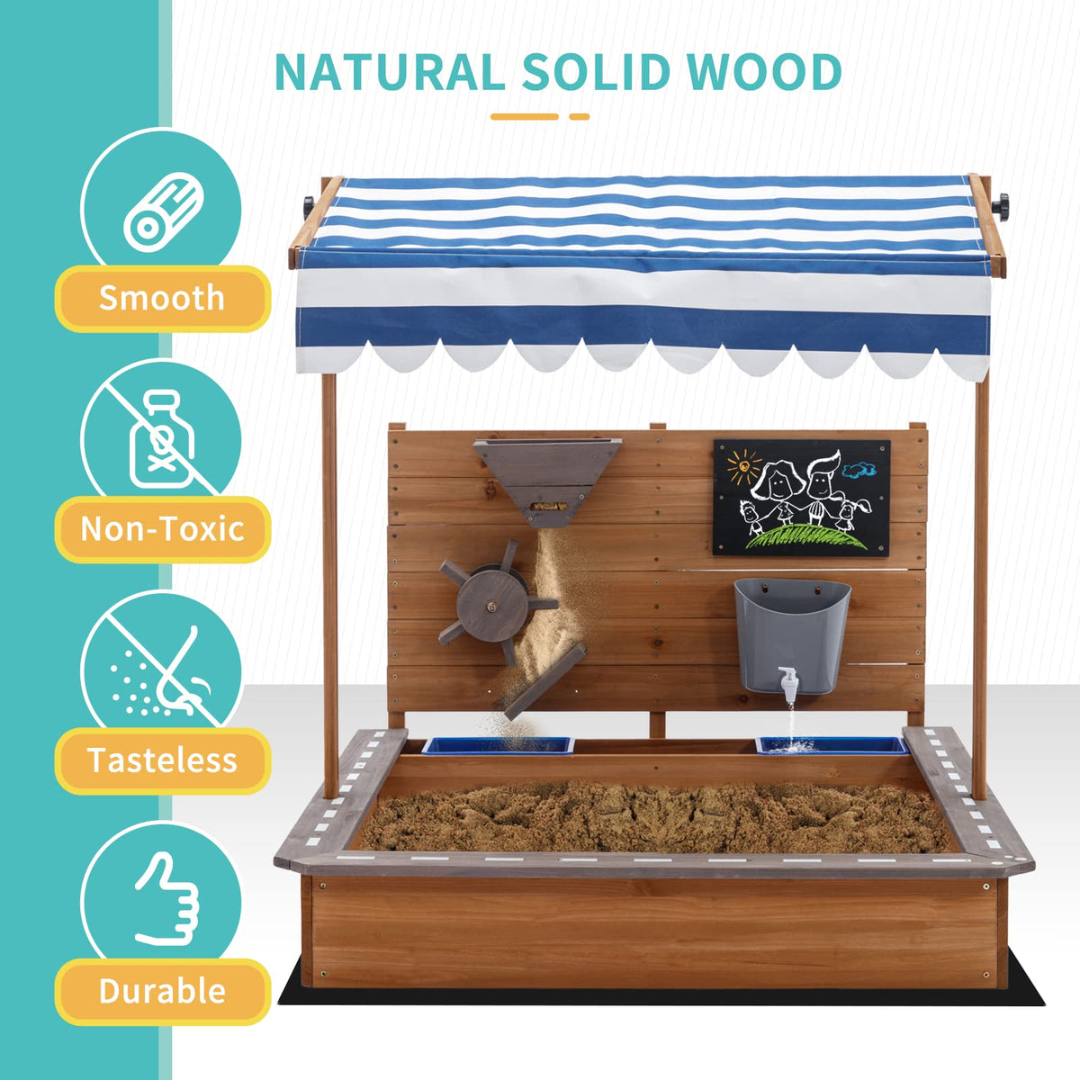 Pipleo wooden sandbox features and protective cover view