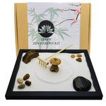 Japanese zen garden kit with bamboo rake and rocks