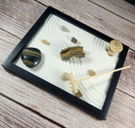 Top down view of Tapbull zen sand garden setup
