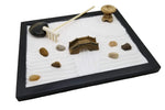 Wooden tray for Japanese zen sand garden with accessories