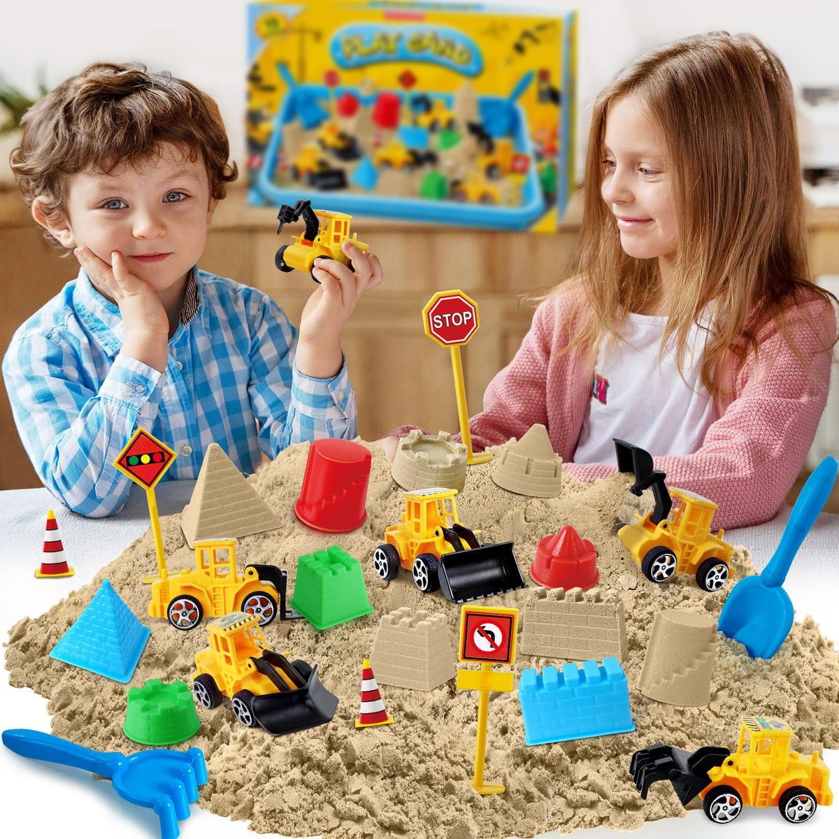 Construction themed accessories and mini trucks included