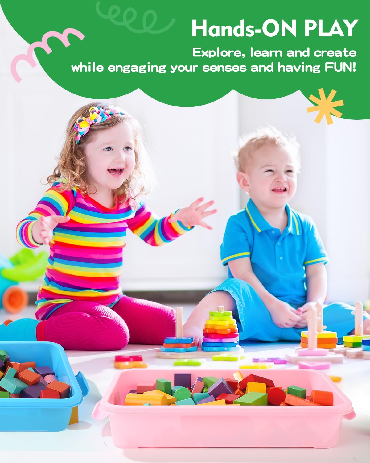 Pink and blue plastic sensory play trays for sand and water