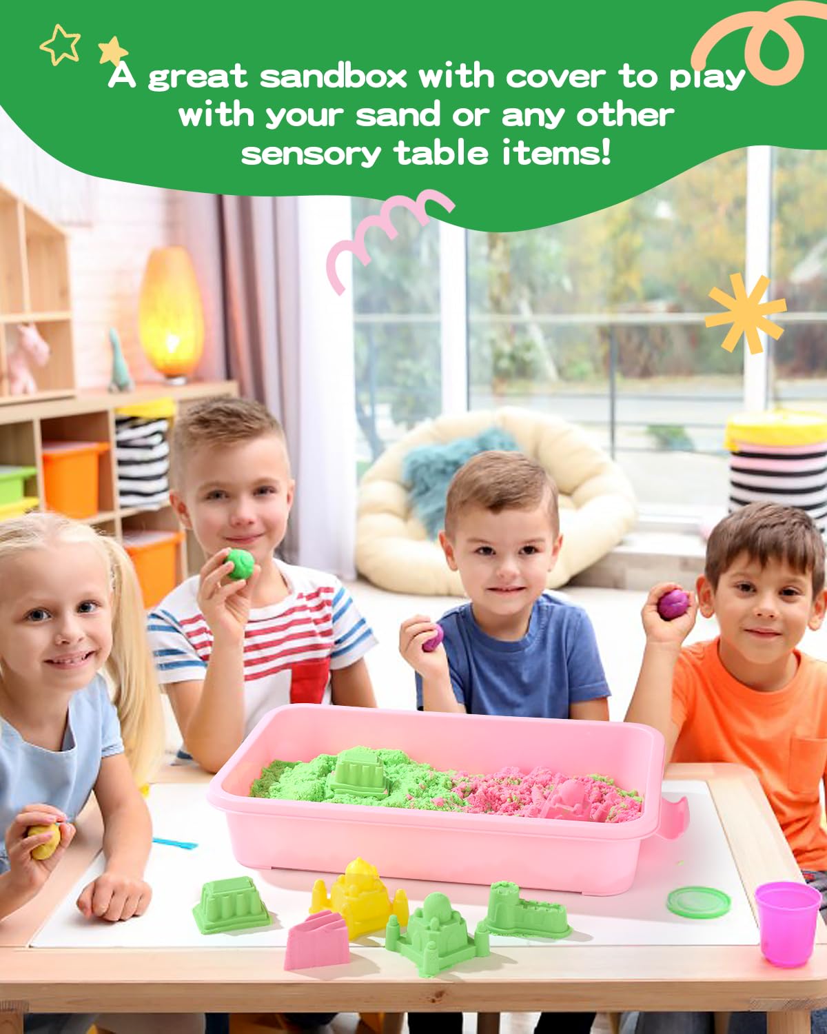 Stackable storage feature of AtMini sensory sand trays