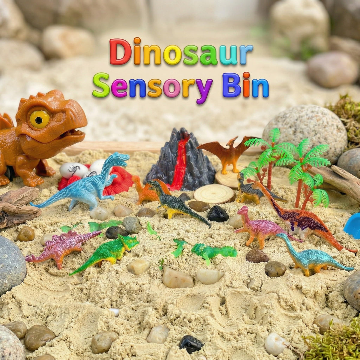 Carolart dinosaur play kit components and storage bin