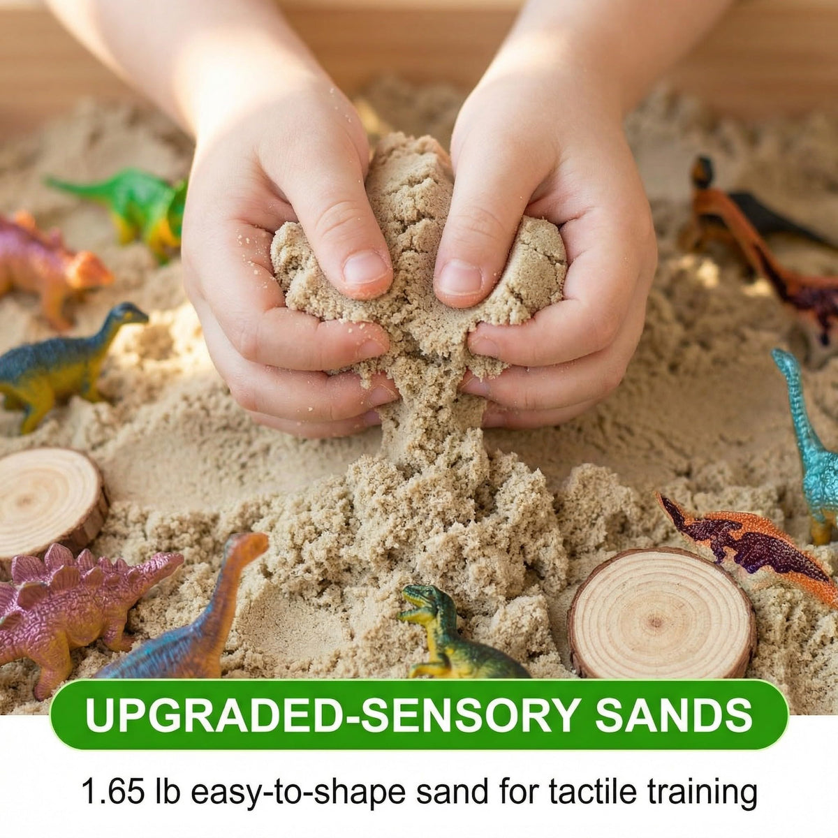 Toddler playing with dinosaur excavation sensory bin