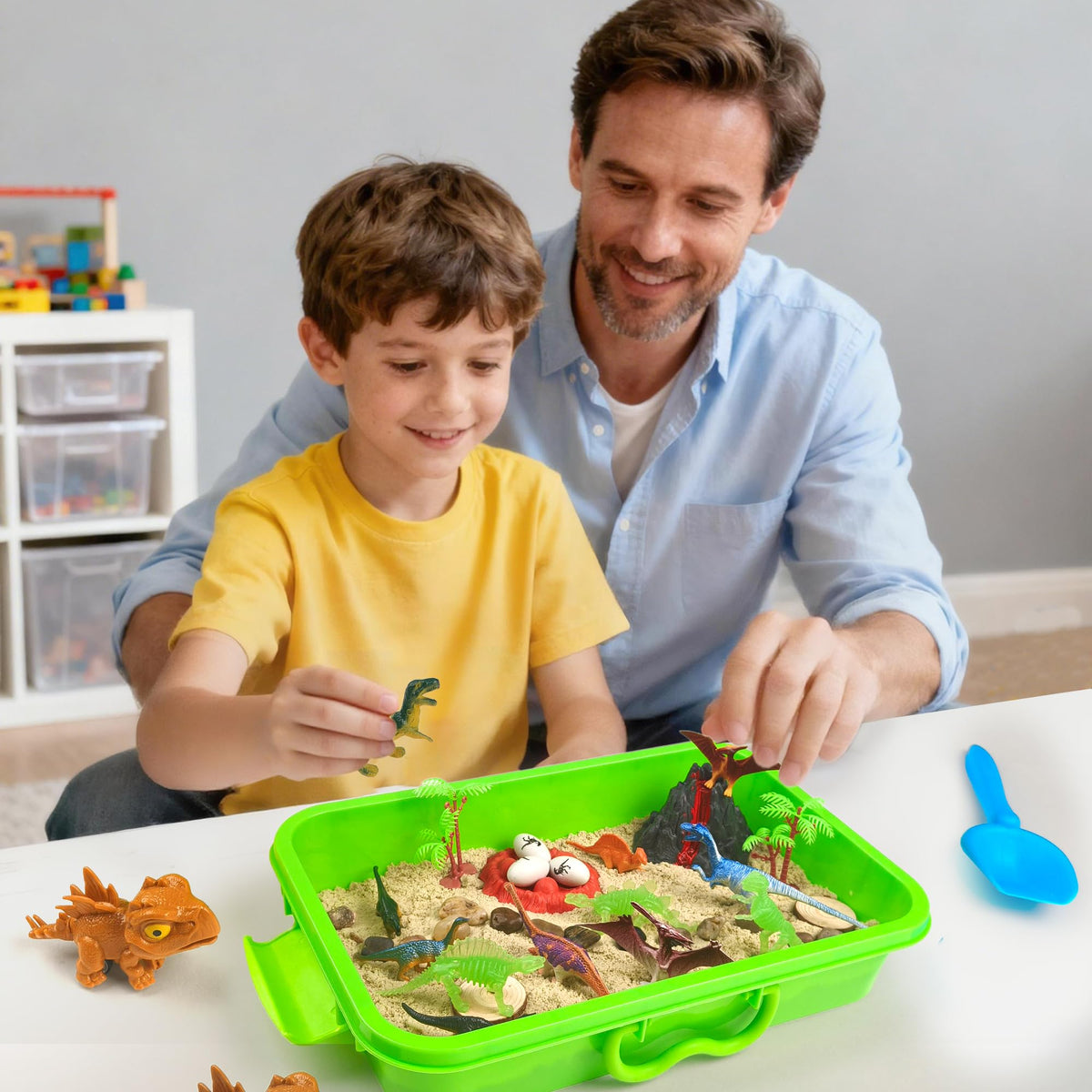 Educational dinosaur toys and accessories in kit