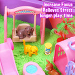Top down view of Carolart pet figurines and sand tools