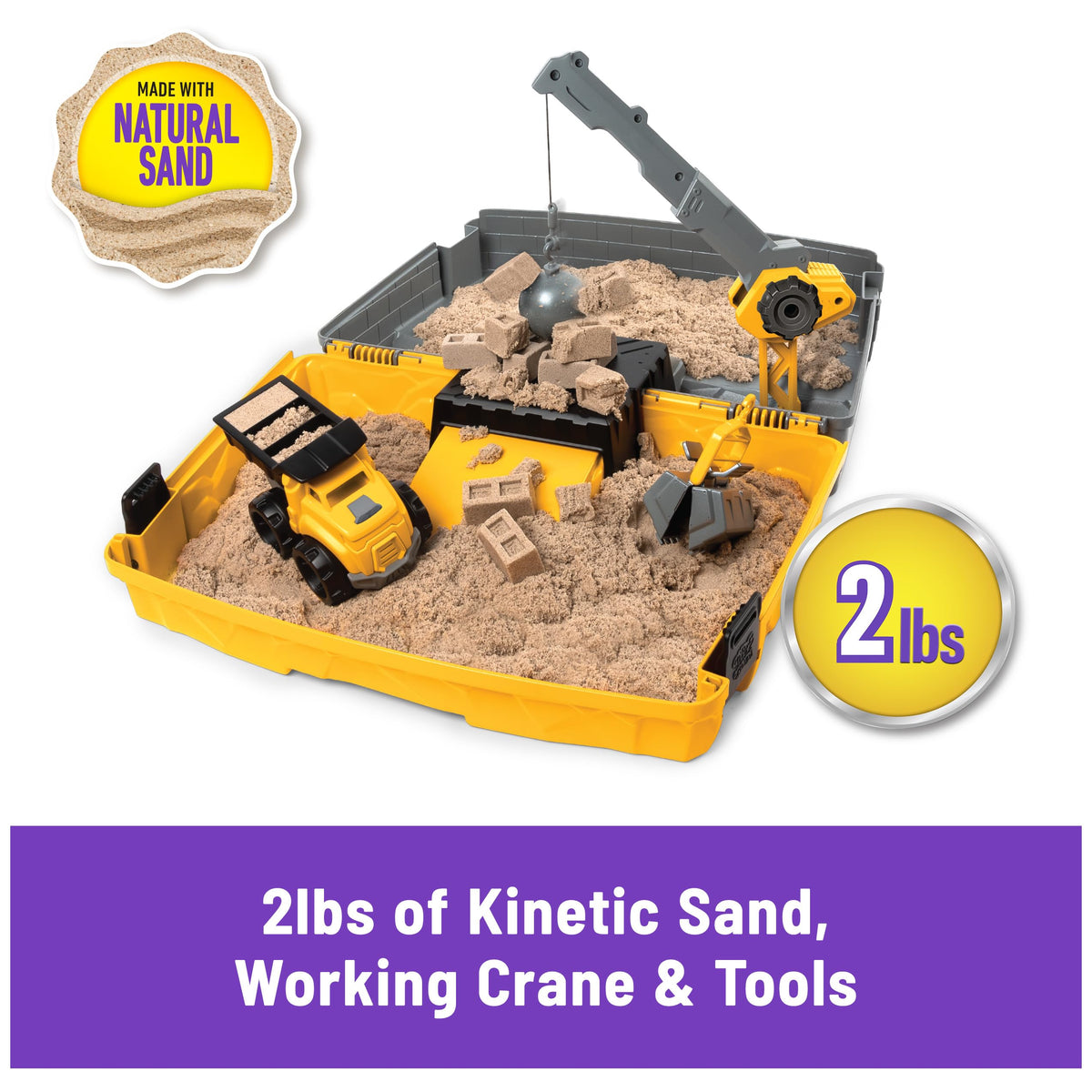 Kinetic Sand playset opened up as a portable construction play area.