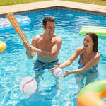 Four inflatable baseball bats with wood grain texture