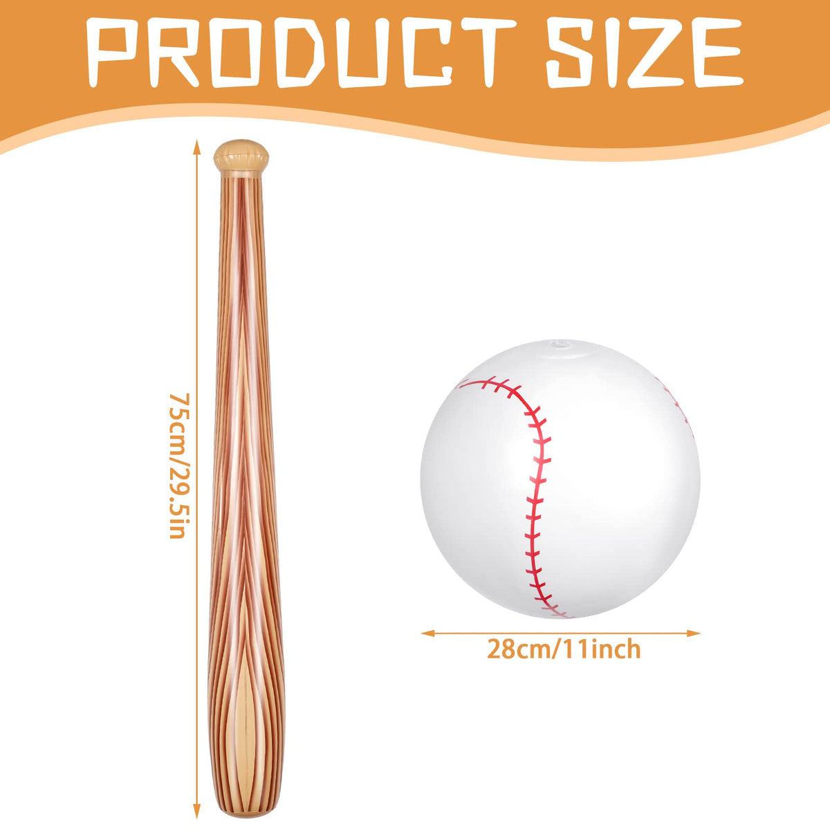 Two white baseball patterned inflatable beach balls