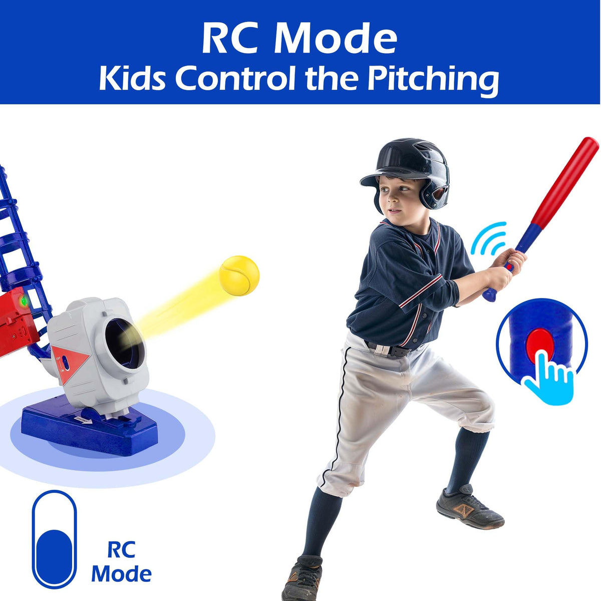 Children using iPlay ILearn baseball pitching machine outdoors