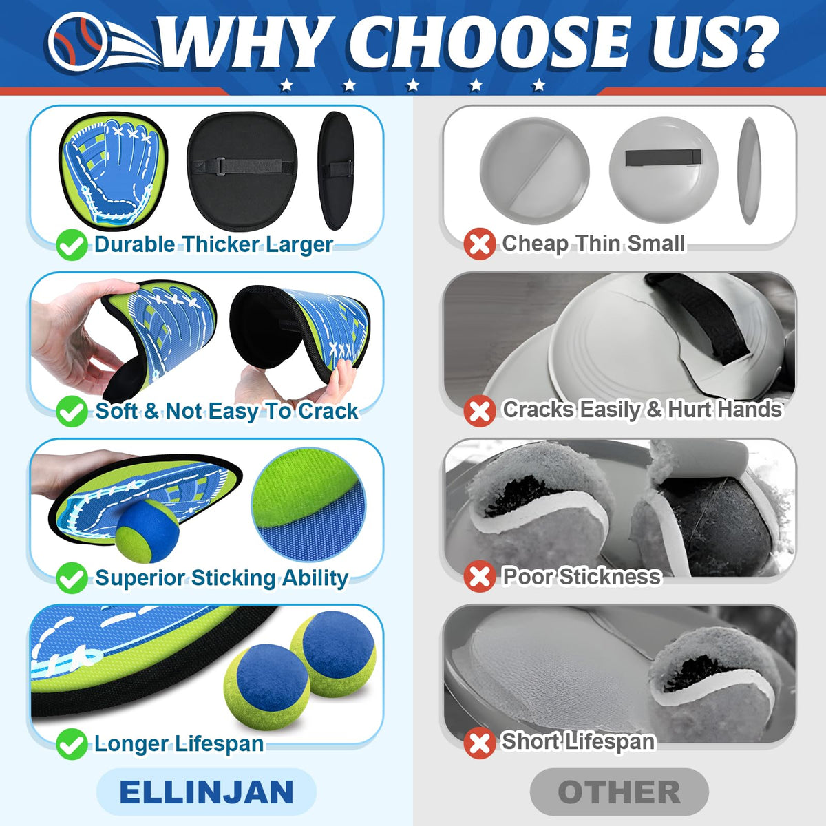 Ellinjan toss and catch game components including mesh storage bag