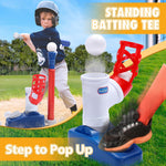 Child playing with EagleStone adjustable batting tee