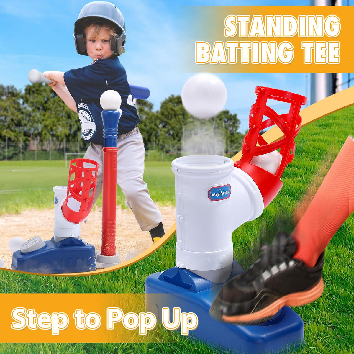 Child playing with EagleStone adjustable batting tee