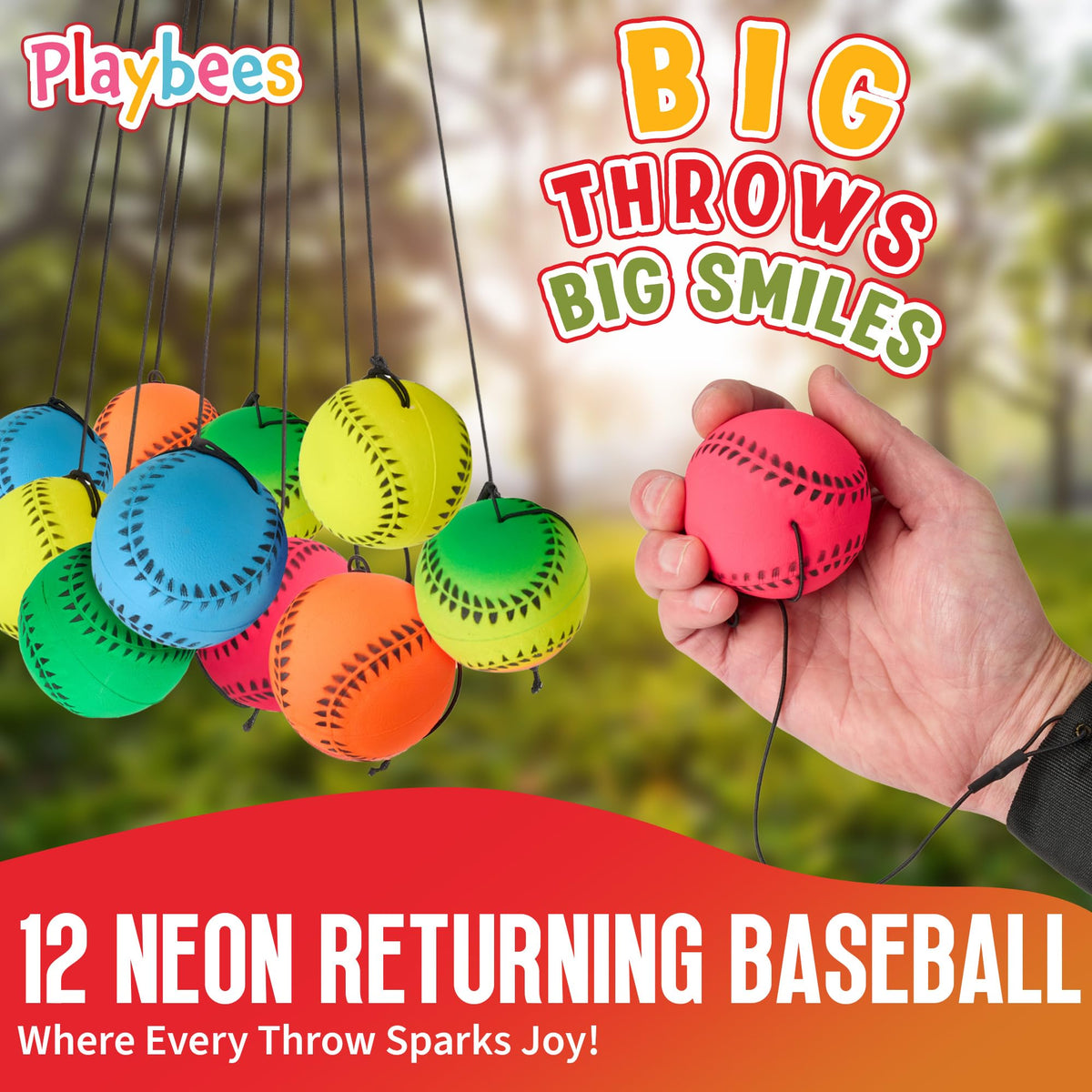 Child playing with Playbees wrist baseball with elastic cord