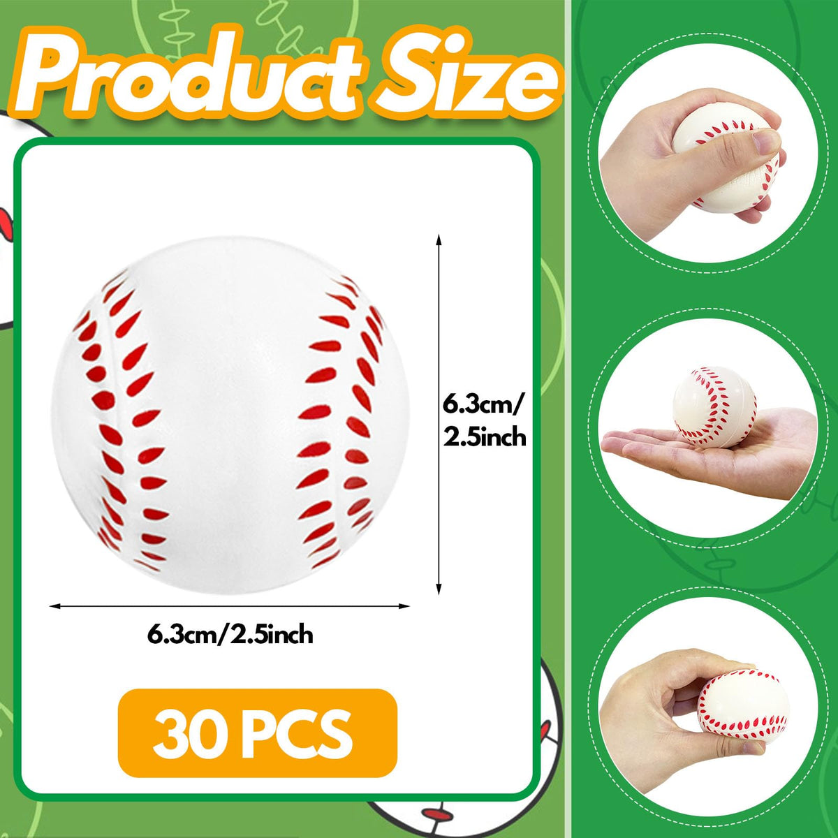 Close up of 2.5 inch foam baseball texture