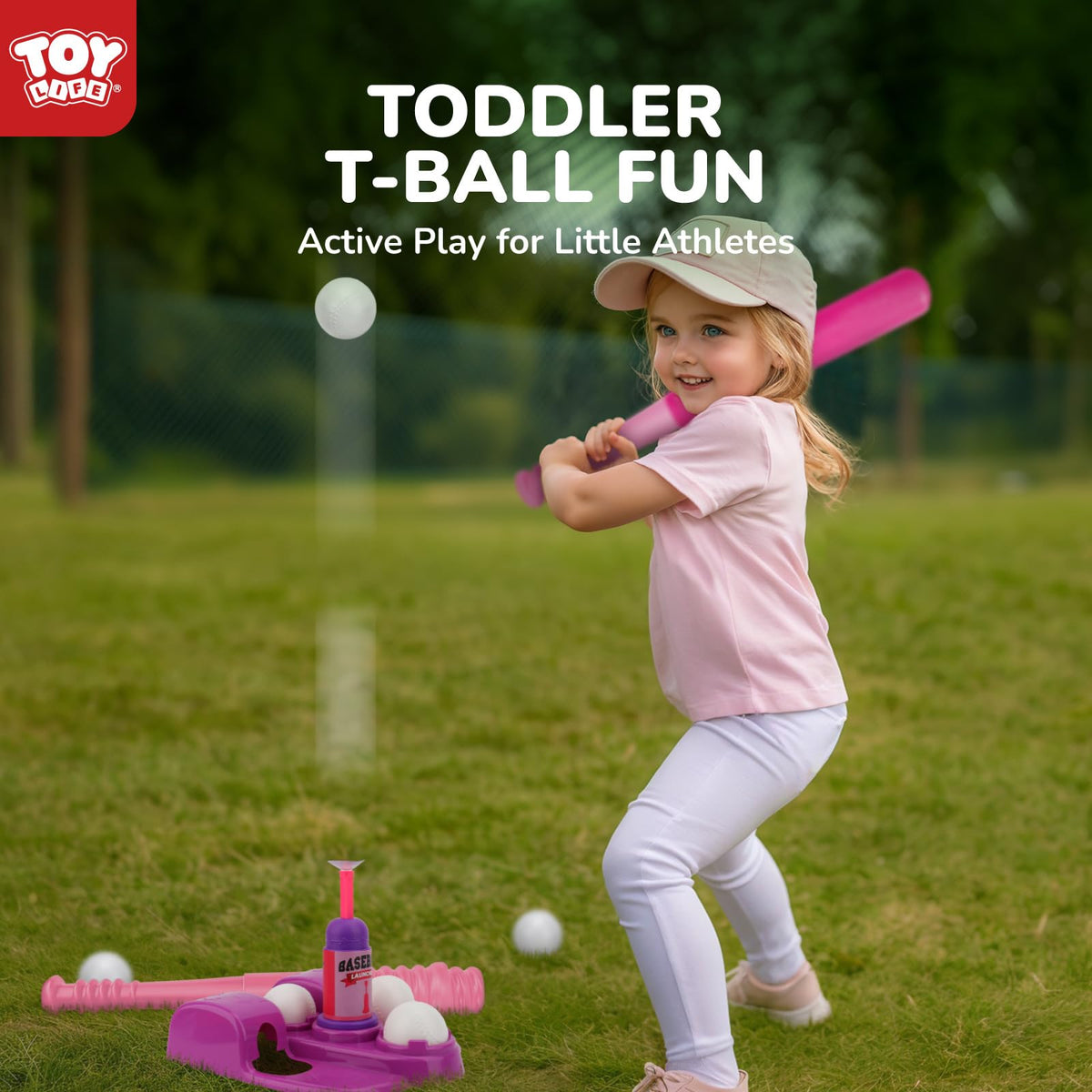 Close up of automatic ball launcher on Toy Life T ball stand