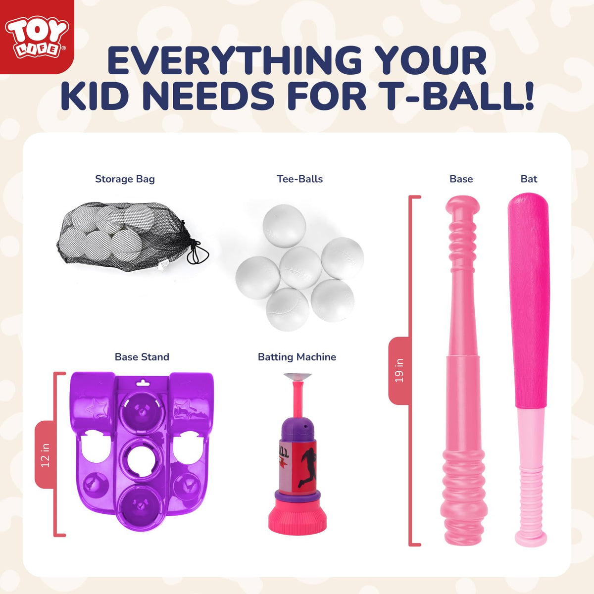 Storage slots on Toy Life T ball base holding bat and balls