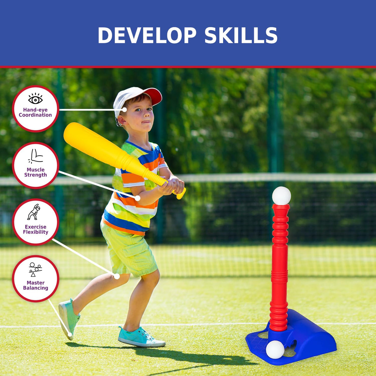 Child using ToyVelt TBall set for hand-eye coordination