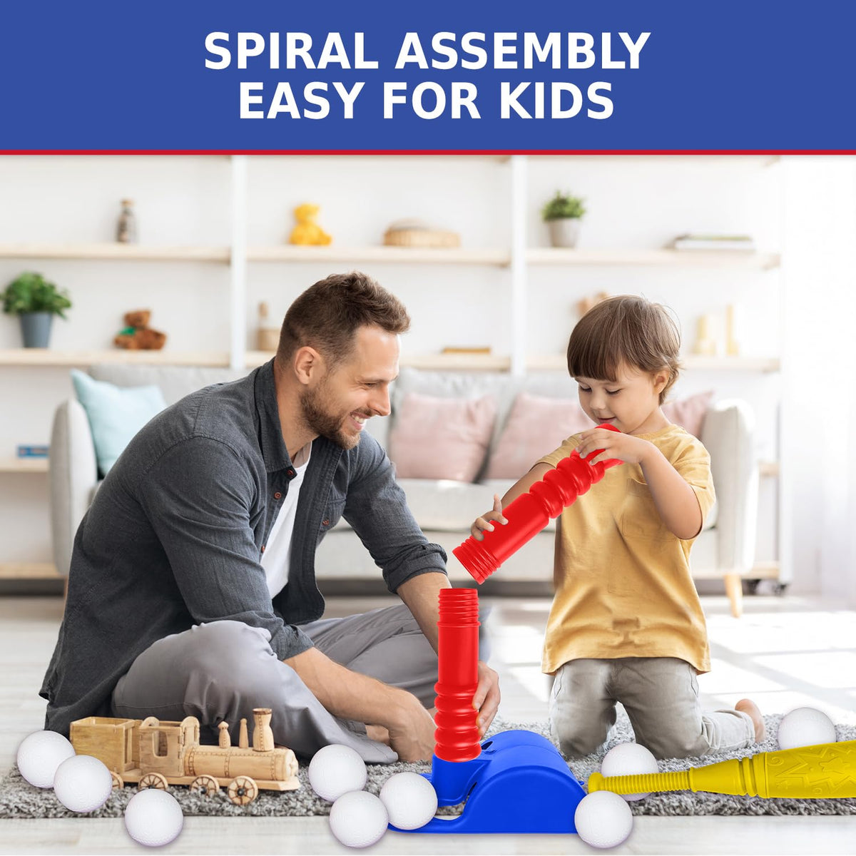 ToyVelt TBall set organized with wall hanging feature