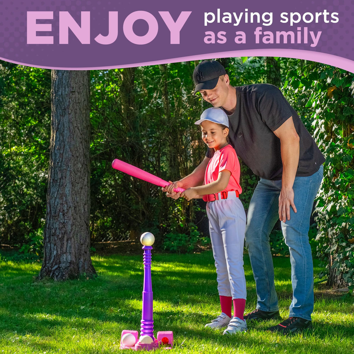Adjustable batting tee height feature for kids